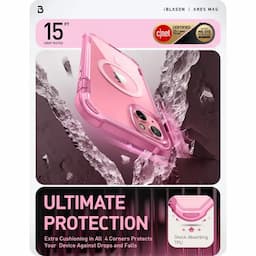 i-Blason Ares Series Clear Case for iPhone 15 Plus, 6.7 Inch (2023) with built-in Screen Protector and MagSafe Compatible,Pink