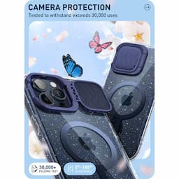 i-Blason Cosmo Series Case for iPhone 15 Pro Max, 6.7 Inch (2023) with built-in Screen Protector&Magasfe Compatible&Camera Cover,Blue Glitter