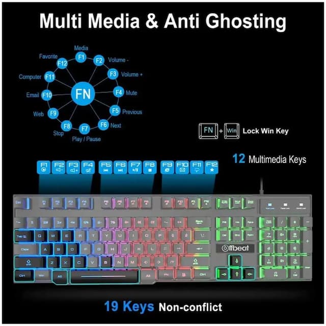 Offbeat Slayer RGB Backlit Mechanical Feel Like Wired Gaming Keyboard Mouse combo, for Computer, Laptop, PC, Black