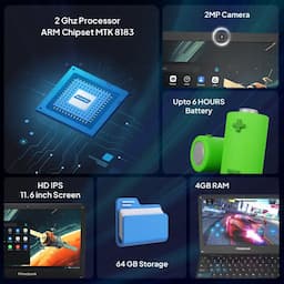 Primebook WIFI PBMTWIFI11064#006C, MediaTek MT8183 - 4 GB RAM 64 GB EMMC Storage, Prime OS, 11.6 Inch, Black, 1.2 Kg, Android Laptop