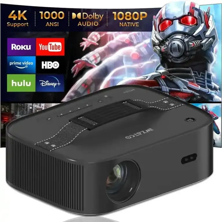 WZATCO Alpha 2 Max (Dark Edition), Native 1080P Fully Automatic 4K HDR Projector, 1000 ANSI Lumens, (Intelligent OA + Screen Fit), HDMI ARC, Android 9, BT 5.1, WiFi 6, Dolby
