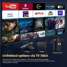 WZATCO Eve, Portable 720P Native Projector for Home, 1080P Full HD Support, 3500 lumens (350 ANSI), Electronic Focus, Bluetooth 5.0, 5W HiFi Speaker, 176" Screen, Compatible with 4K TV Stick, Black