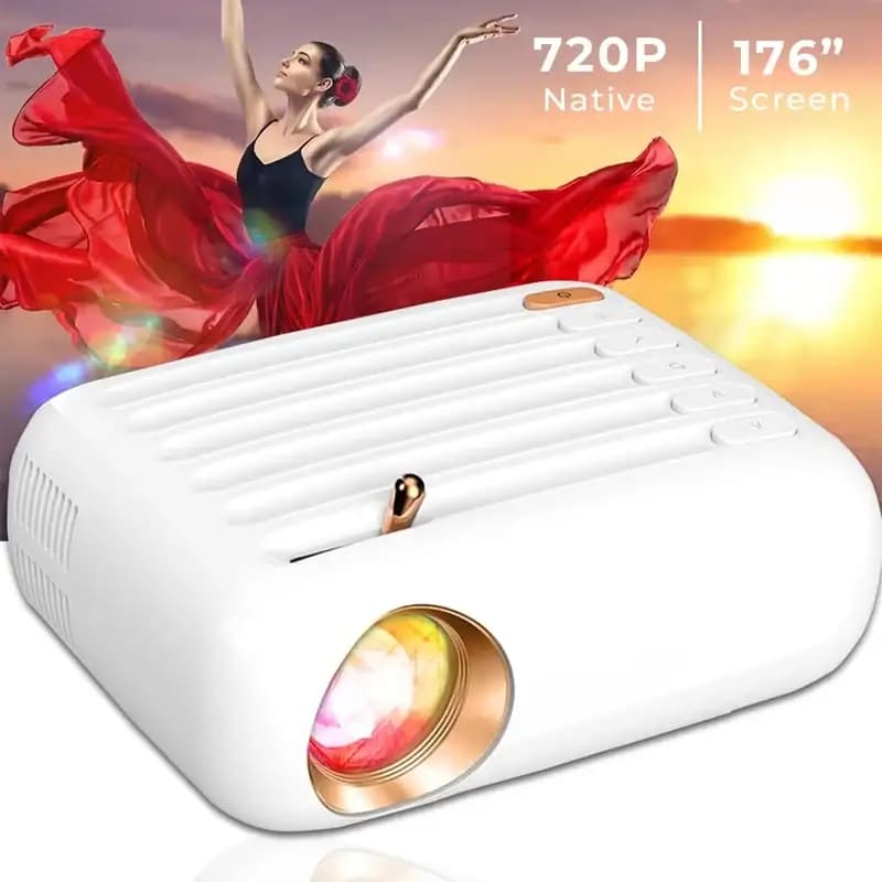 WZATCO Pixel, Portable LED Projector, Native 720p Full HD 1080P Support, 250 ANSI, LTPS Technology, 176" Max Screen, Home & Outdoor Cinema, Compatible with 4K TV Stick, PC
