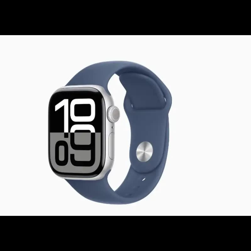 Apple Watch 10 MWX33HN and A 42mm GPS + Cellular, Silver Aluminium Case, Denim Sport Band, watchOS11, S and M