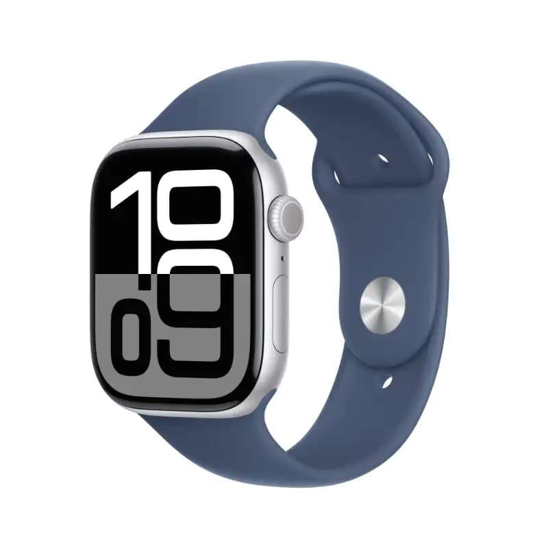 Apple Watch 10 MWWM3HN/A 46mm GPS, Silver Aluminium Case, Denim Sport Band, watchOS11, M/L