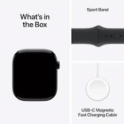 Apple Watch 10 MWWQ3HN and A 46mm GPS, Jet Black Aluminium Case, Black Sport Band, watchOS11, M and L