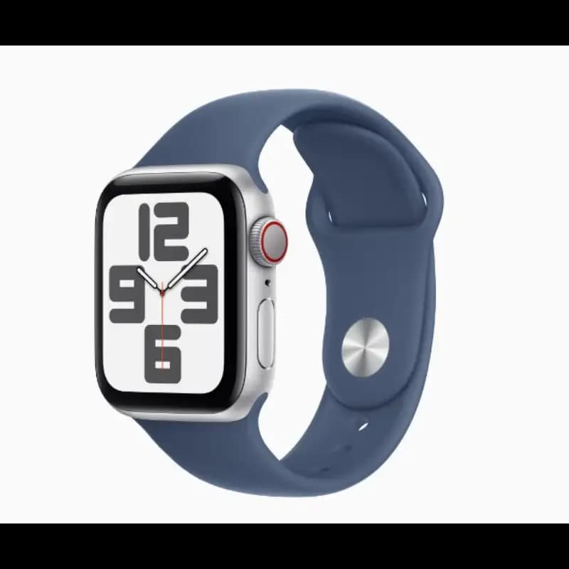 Apple Watch SE MXEC3HN and A 40mm GPS, Silver Aluminium Case, Denim Sport Band, watchOS 11, S and M