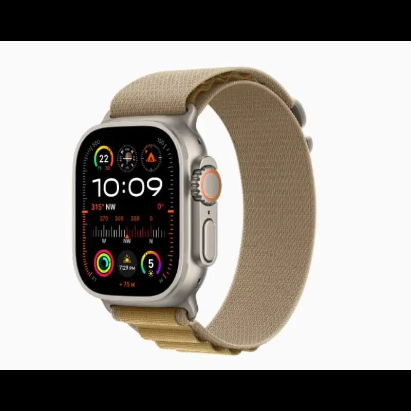 Apple Watch Ultra 2 MX4H3HN and A 49mm LTE and UMTS, Wi-Fi 4, Bluetooth 5.3, Natural Titanium Case, Tan Alpine Loop, watchOS 11, Large