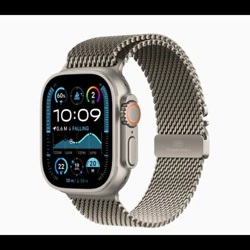 Apple Watch Ultra 2 MX5T3HN and A 49mm LTE and UMTS, Wi-Fi 4, Bluetooth 5.3, Natural Titanium Case, Natural Titanium Milanese Loop, watchOS 11, Large