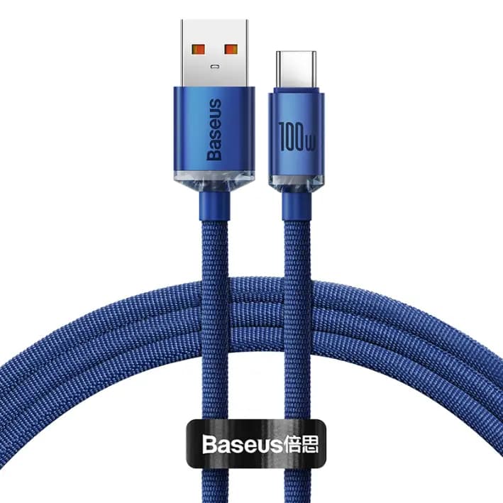 Baseus CAJY000403 Crystal Shine Series Fast Charging Data Cable USB To Type-C 100W 1.2m, Blue