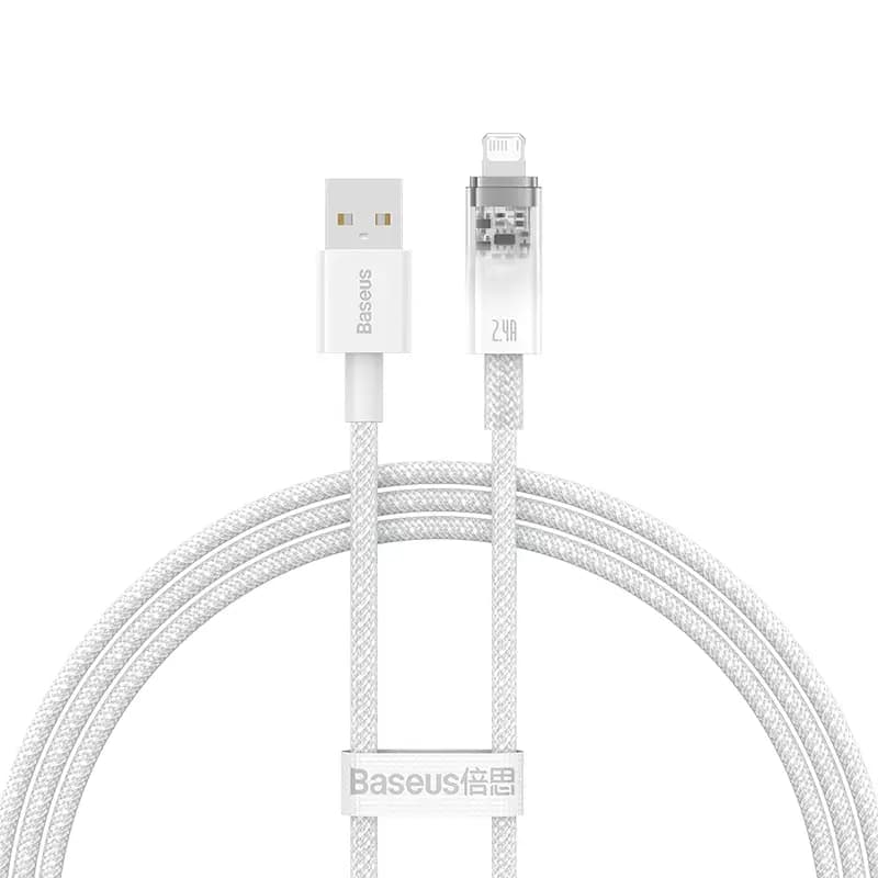 Baseus CATS010002 Explorer Series Fast Charging Cable With Smart Temperature Control USB To Ip 2.4A 1m, White