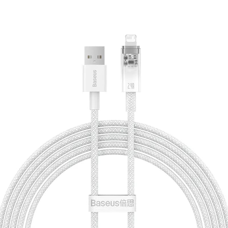 Baseus CATS010102 Explorer Series Fast Charging Cable with Smart Temperature Control USB to iP 2.4A, 2m, White
