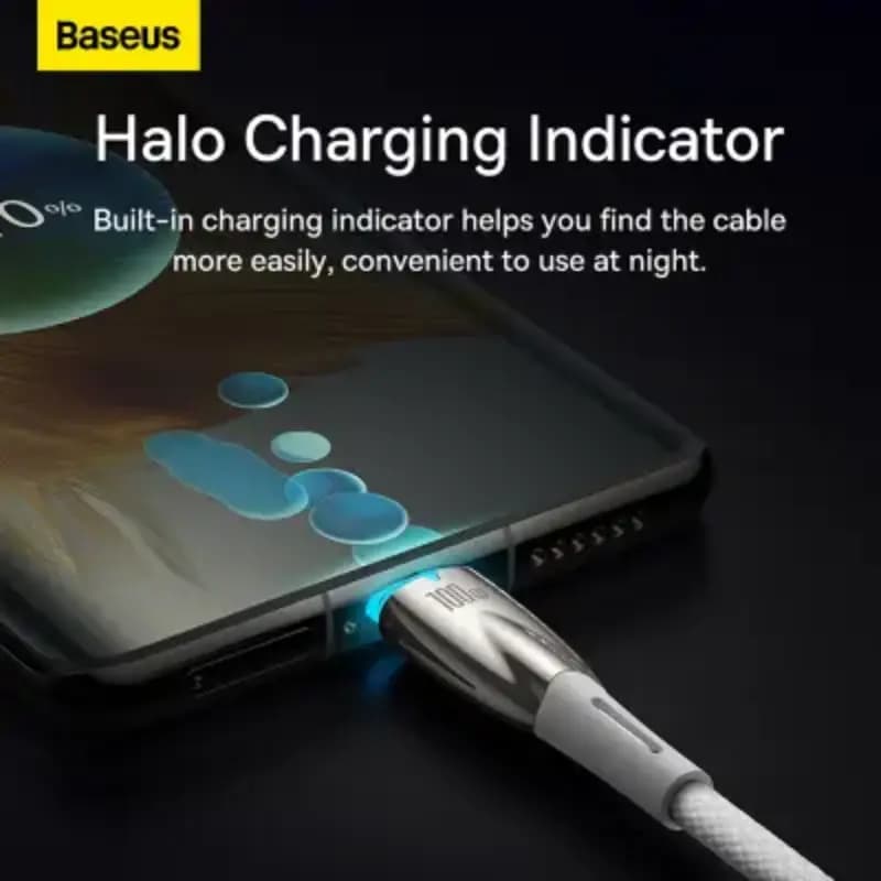 Baseus CADH000802 Glimmer Series Fast Charging Data Cable Type-C to Type-C 100W, 2m, White