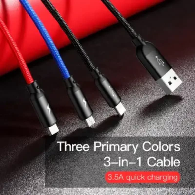 Baseus CAMLT-ASY01 Three Primary Colors 3-in-1 Cable USB For M+L+T 3.5A, 30cm, Black