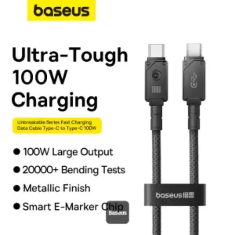 Baseus P10355800111-01 Unbreakable Series Fast Charging Data Cable Type-C to Type-C 100W, 2m, Cluster Black