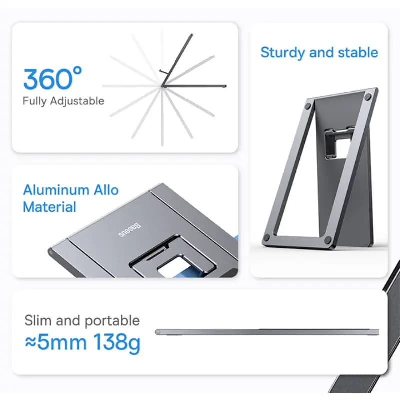 Baseus LUKP000013 Foldable Metal Desktop Holder Gray