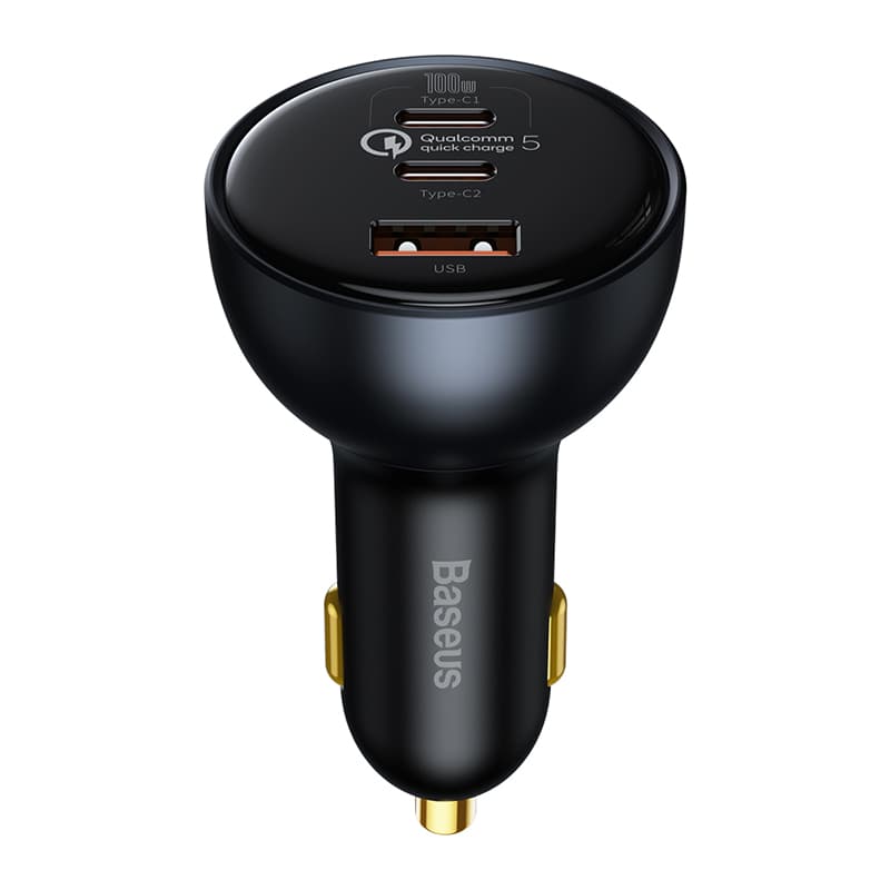 Baseus TZCCZM-0G Qualcomm Quick Charge 5 Technology Multi-Port Fast Charge Car Charger C+C+U 160W set Gray (with Baseus Xiaobai series fast charging Cable Type-C to Type-C 100W (20V/5A) 1m Black)