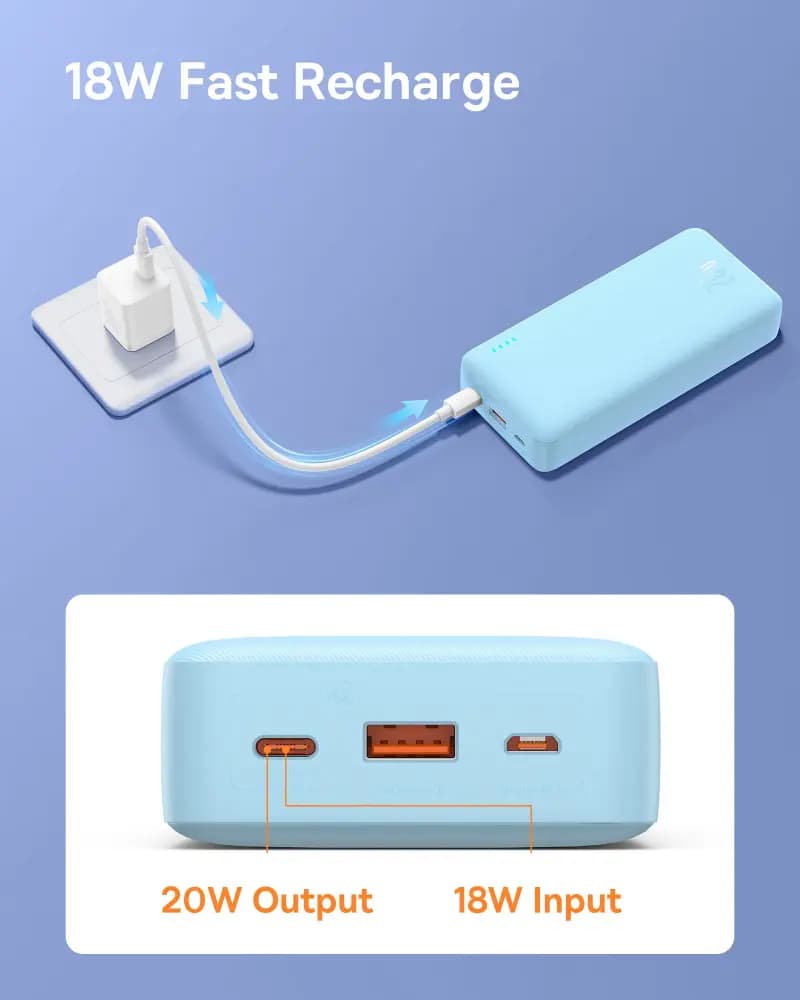 Baseus Airpow Fast Charge Power Bank 20000mAh, 20W, Galaxy Blue(With Simple Series Containing universal USB to Type-C 50cm White)