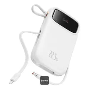 Baseus Qpow2 Dual-Cable Digital Display Fast Charge Power Bank 20000mAh, 22.5W, Stellar White(With: Simple charging cable Type-C 3A 0.3m White)