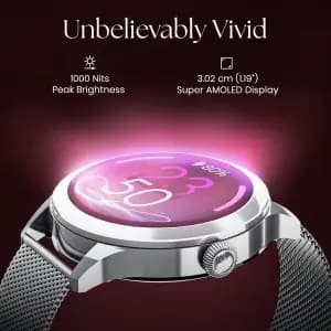 Fastrack 68042SM01 Noir Pro with 3.0 cm Super AMOLED Display, 390x390 Resolution, Silver Women's Smartwatch