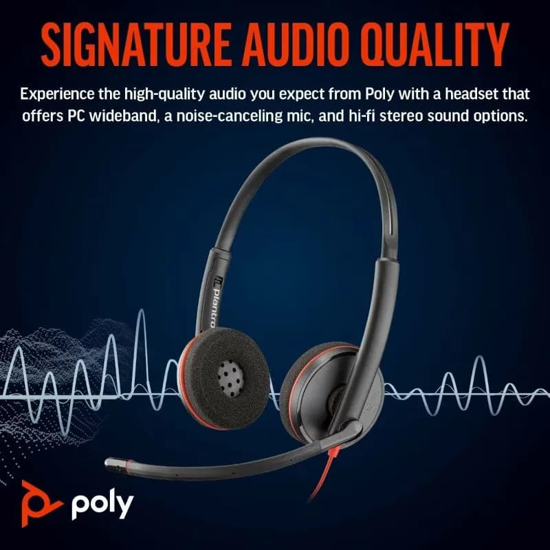 Poly 8X228AA Blackwire 3220 Stereo USB-C Headset +USB-C/A Adapter