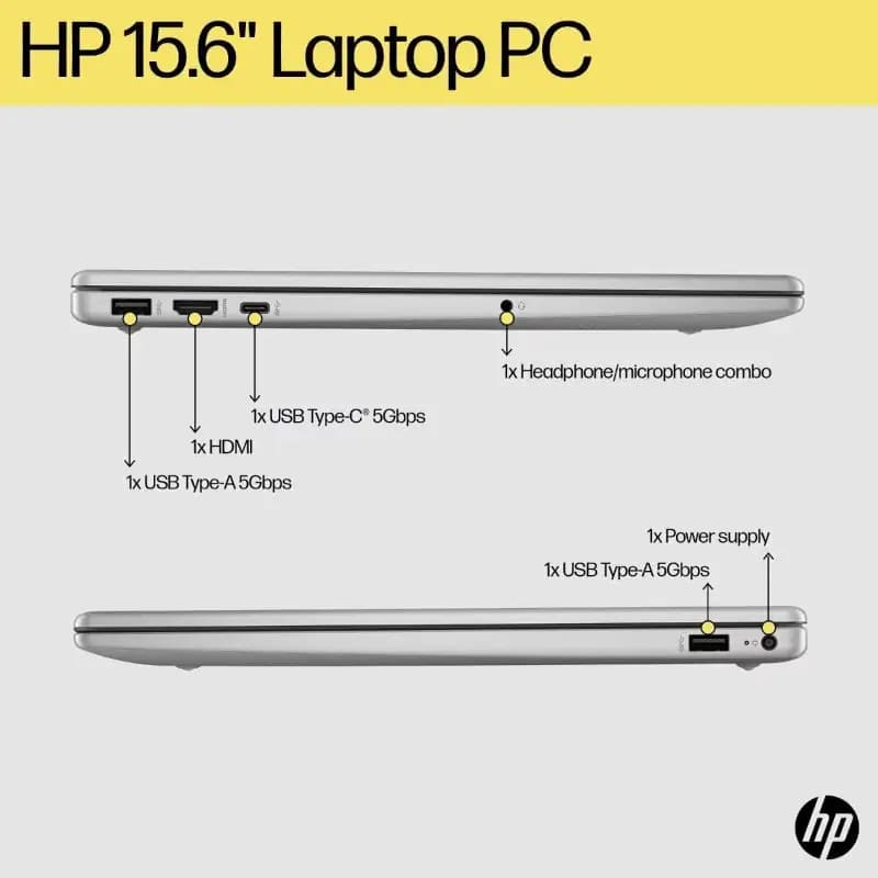 HP 9D3M8PA#ACJ 15 Inch Laptop, Intel Ryzen 3 Processor, 8GB Memory, 512GB Storage, Windows 11, Silver