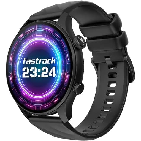 Fastrack 38110PP01 Vivid Pro, 1.43 inch AMOLED Display with 466 x 466 Pixel Resolution, Functional Crown, SingleSync BT Calling, 100+ Sports Modes & Watchfaces, AI Voice Assistant, in-Built Games, Black Smartwatch
