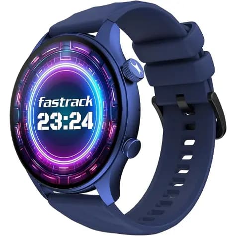 Fastrack 38110PP01 Vivid Pro, 1.43 inch AMOLED Display with 466 x 466 Pixel Resolution, Functional Crown, SingleSync BT Calling, 100+ Sports Modes & Watchfaces, AI Voice Assistant, in-Built Games, Blue Smartwatch