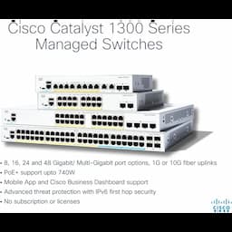 Cisco 1300-8T-E-2G Catalyst Managed Switch, 8 Port GE, Ext PS, 2x1GE Combo, Limited Lifetime Protection