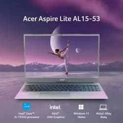 Acer UN.34ESI.00L Aspire Lite AL15-53, 13th Gen Intel Core i5-1334U processor Windows 11 Home,16 GB RAM, 512 GB SSD, Intel UHD Graphics, 39.6 cm (15.6 inch )TN Full HD Display, Steel Gray, 1.59 KG Laptop