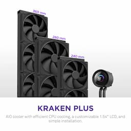 NZXT RL-KN240-B2, Kraken Plus 240mm Black, 240mm AIO Liquid Cooler with 1.54" LCD, Black
