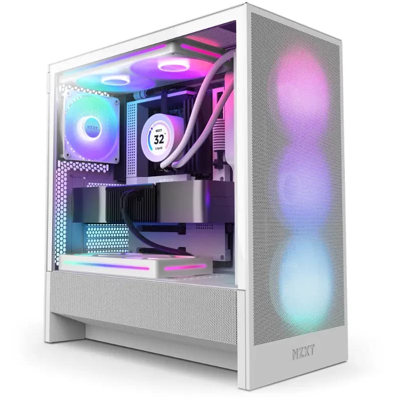 NZXT CC-H52FW-R1, Compact ATX Mid-Tower Airflow Case with RGB Fans H5 Flow RGB White