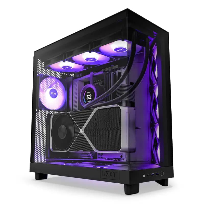 NZXT CC-H61FB-R1, Compact Dual-Chamber Mid-Tower Airflow Case with RGB Fans H6 Flow RGB Black