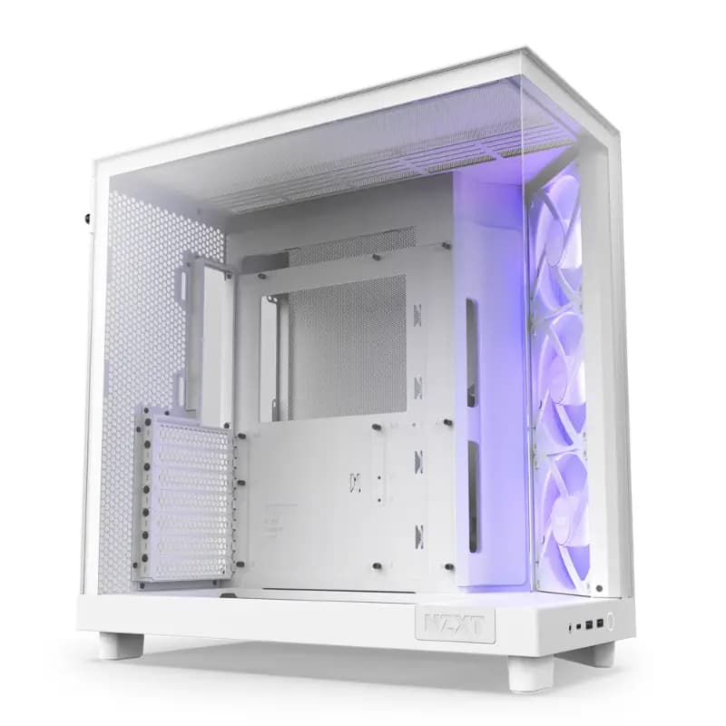 NZXT CC-H61FW-R1, Compact Dual-Chamber Mid-Tower Airflow Case with RGB Fans H6 Flow RGB White