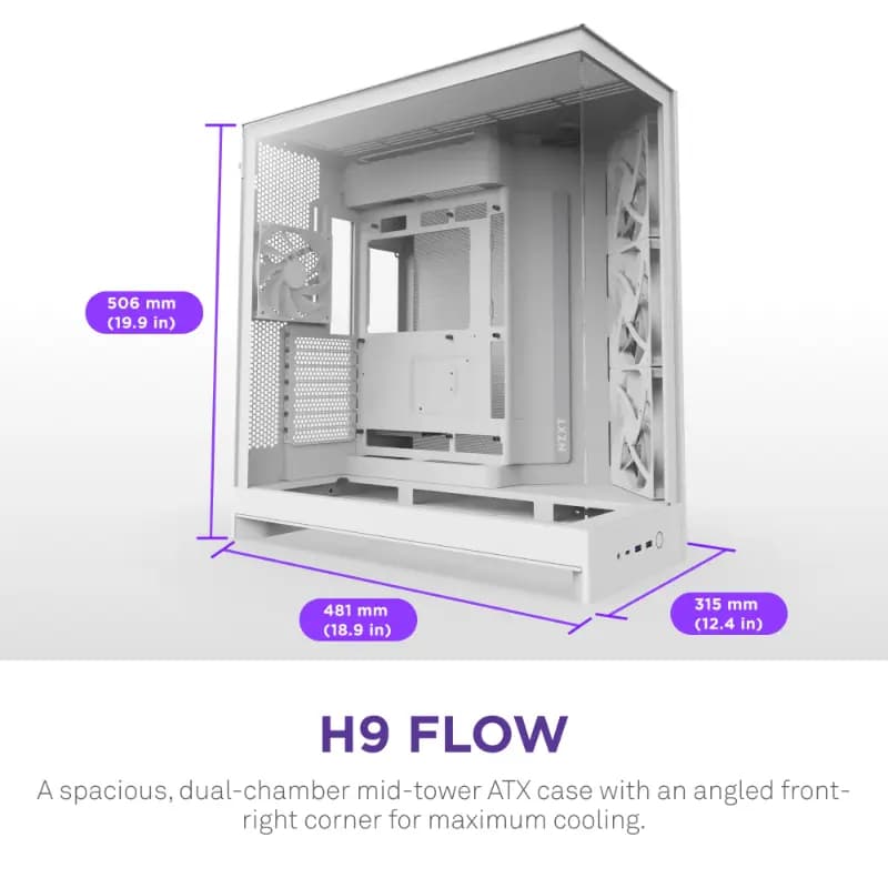 NZXT CM-H92FW-01, Large Dual-Chamber Mid-Tower ATX Airflow Case H9 Flow White