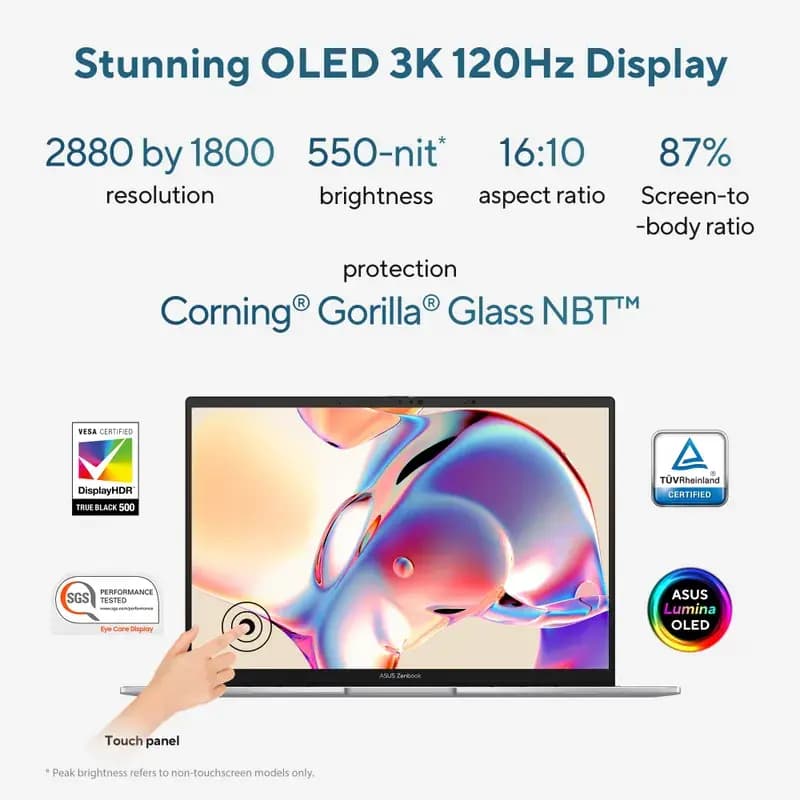 ASUS UX3405CA-PZ345WS Zenbook 14 OLED, Intel Core Ultra 5, 16 GB RAM, 1 TB Storage, 14 Inch Display, Silver, AI Powered Laptop