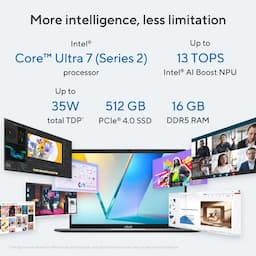 Asus S3407CA-LY083WS Vivobook S14, 16 GB, 512 GB, 512 GB, Ultra 7, 255H, 14 Inch, Grey, Consumer Laptop