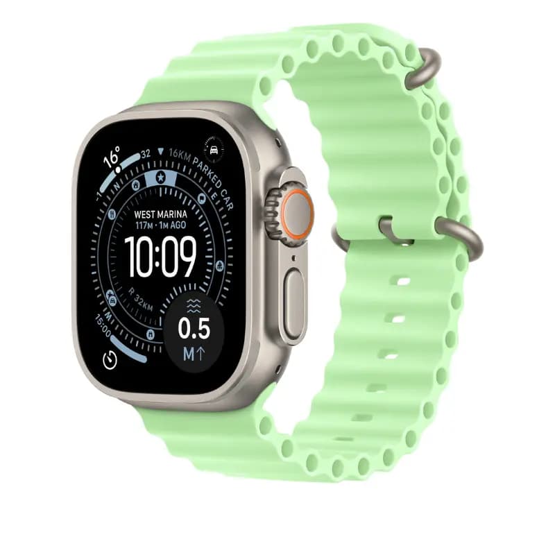 Apple MGCG4ZM/A, 49mm Neon Green Ocean Band Extension - Natural Titanium Finish Watch Strap