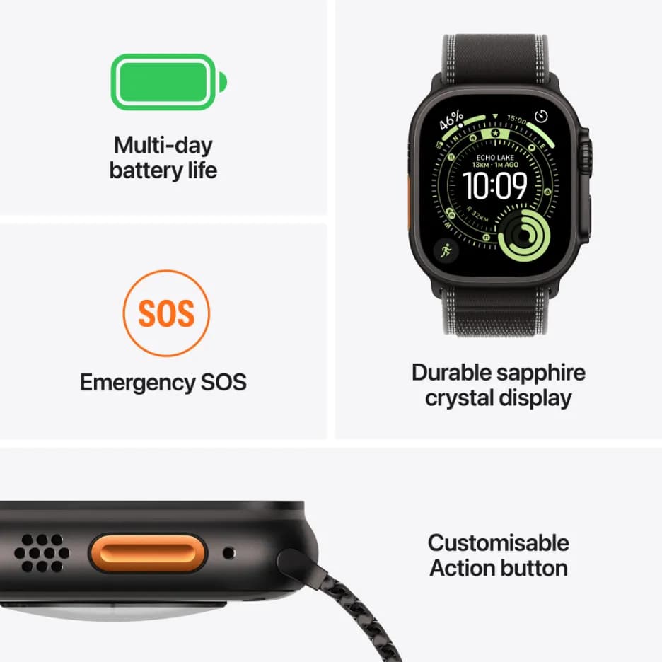 Apple Watch Ultra 3 MF0X4HN/A, GPS + Cellular, 49mm, Black Titanium Case with Black Alpine Loop - Large