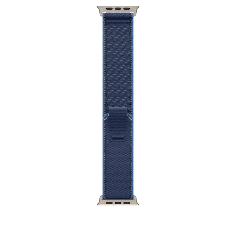 Apple MFT74ZM/A, 49mm Blue/Bright Blue Trail Loop - M/L - Natural Titanium Finish Watch Strap