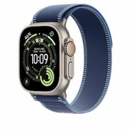 Apple MFT74ZM/A, 49mm Blue/Bright Blue Trail Loop - M/L - Natural Titanium Finish Watch Strap
