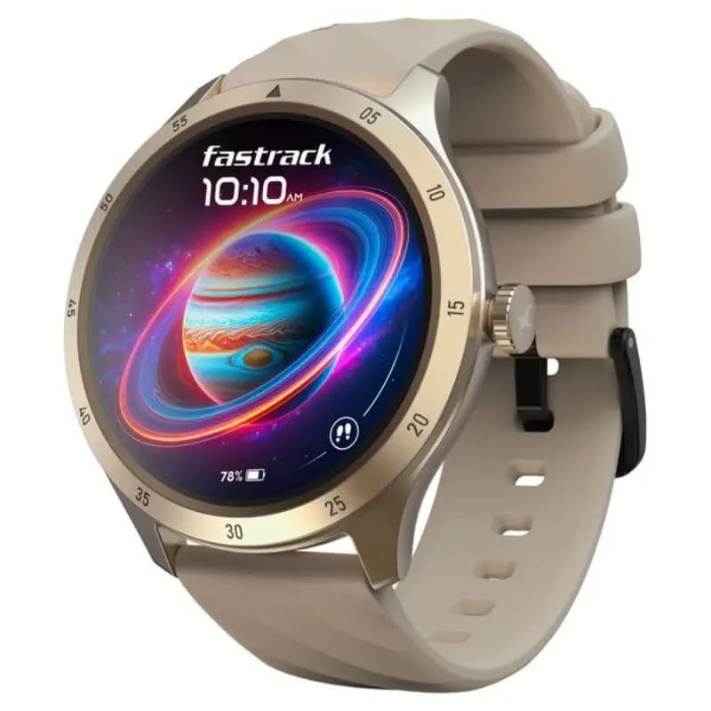 Fastrack 38155PP05K, Jupiter R2 Smartwatch comes with 3.50 cm Ultra VU TFT Display with 240*240 Pixel Resolution, AI Voice Assistant, Dull Gold & Beige Unisex Smart Watch