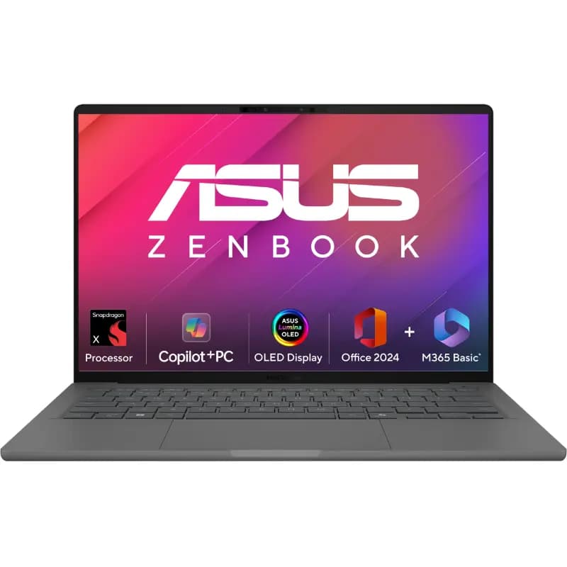 ASUS Zenbook A14 UX3407QA-QD259WS, 35.56 cms 14 inch Display, Snapdragon X X1 26 100, 16GB RAM 512GB Storage, Qualcomm Adreno GPU, WUXGA Windows 11 Home/Office Home 2024 + M365 Basic (1 Year Validity) AI Powered Laptop