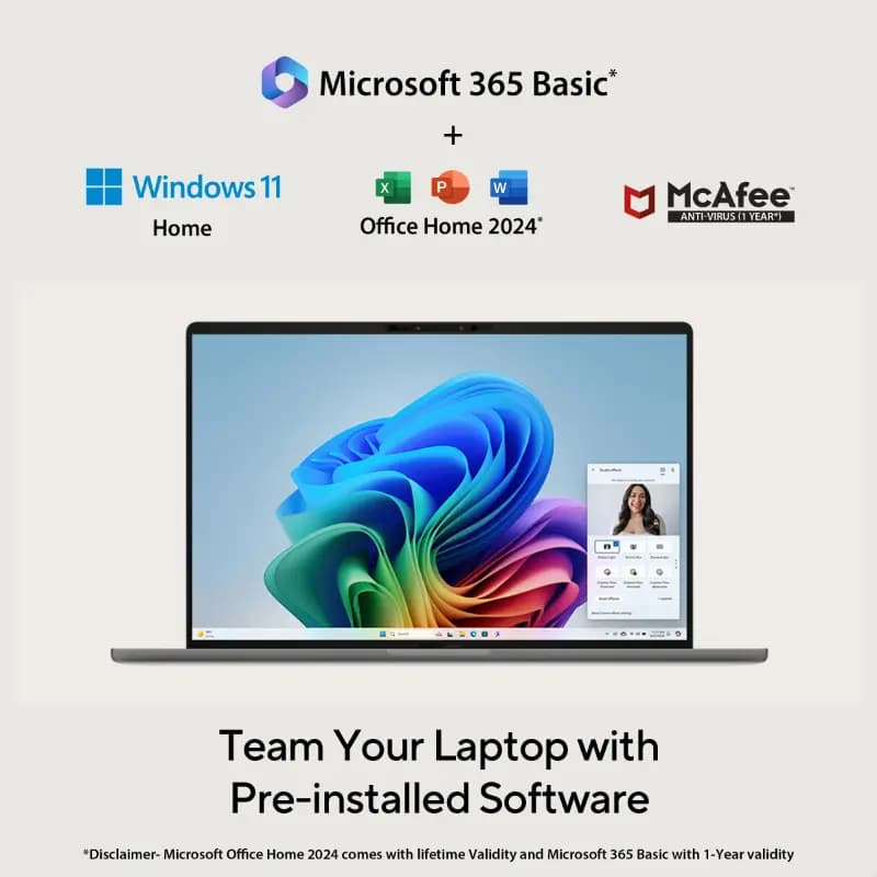 ASUS Zenbook A14 UX3407QA-QD259WS, 35.56 cms 14 inch Display, Snapdragon X X1 26 100, 16GB RAM 512GB Storage, Qualcomm Adreno GPU, WUXGA Windows 11 Home/Office Home 2024 + M365 Basic (1 Year Validity) AI Powered Laptop