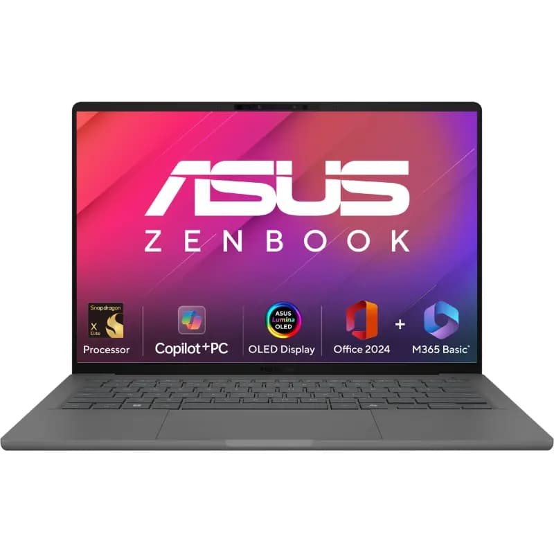 ASUS Zenbook A14, UX3407RA-QD061WS, 35.56 cms (14) WUXGA Display, Snapdragon X Elite X1E 78 100 16GB RAM, 512GB Storage, Qualcomm Adreno GPU, Windows 11 Home/Office Home 2024 + M365 Basic (1 Year Validity), AI Powered Laptop