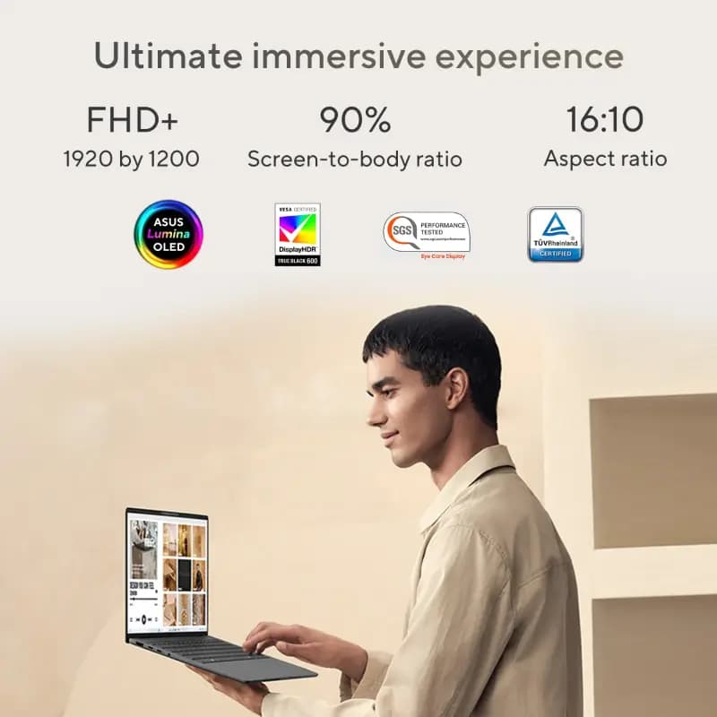 ASUS Zenbook A14, UX3407RA-QD061WS, 35.56 cms (14) WUXGA Display, Snapdragon X Elite X1E 78 100 16GB RAM, 512GB Storage, Qualcomm Adreno GPU, Windows 11 Home/Office Home 2024 + M365 Basic (1 Year Validity), AI Powered Laptop