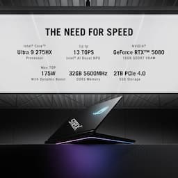 ASUS ROG Strix SCAR 16, G635LW-RW157WS, 40.64 cms (16) 2.5K Display, Intel Core Ultra 9 275HX, RTX 5080 GPU, 32GB RAM, 2TB Storage, Windows 11 Home, Office Home 2024 + M365 Basic (1 Year Validity) Gaming Laptop