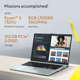 ASUS Vivobook Go 15 E1504FA-BQ2323WS, 39.62 cms (15.6) FHD, AMD Ryzen 3 7320U, 8GB RAM, 512GB Storage, AMD Radeon Graphics, Windows 11 Home, Office Home 2024 + M365 Basic (1 Year Validity), Student Laptop