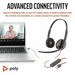 Poly 8X228AA Blackwire 3220 Stereo USB-C Headset +USB-C/A Adapter