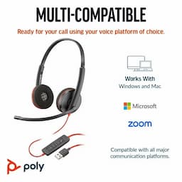 Poly 8X228AA Blackwire 3220 Stereo USB-C Headset +USB-C/A Adapter